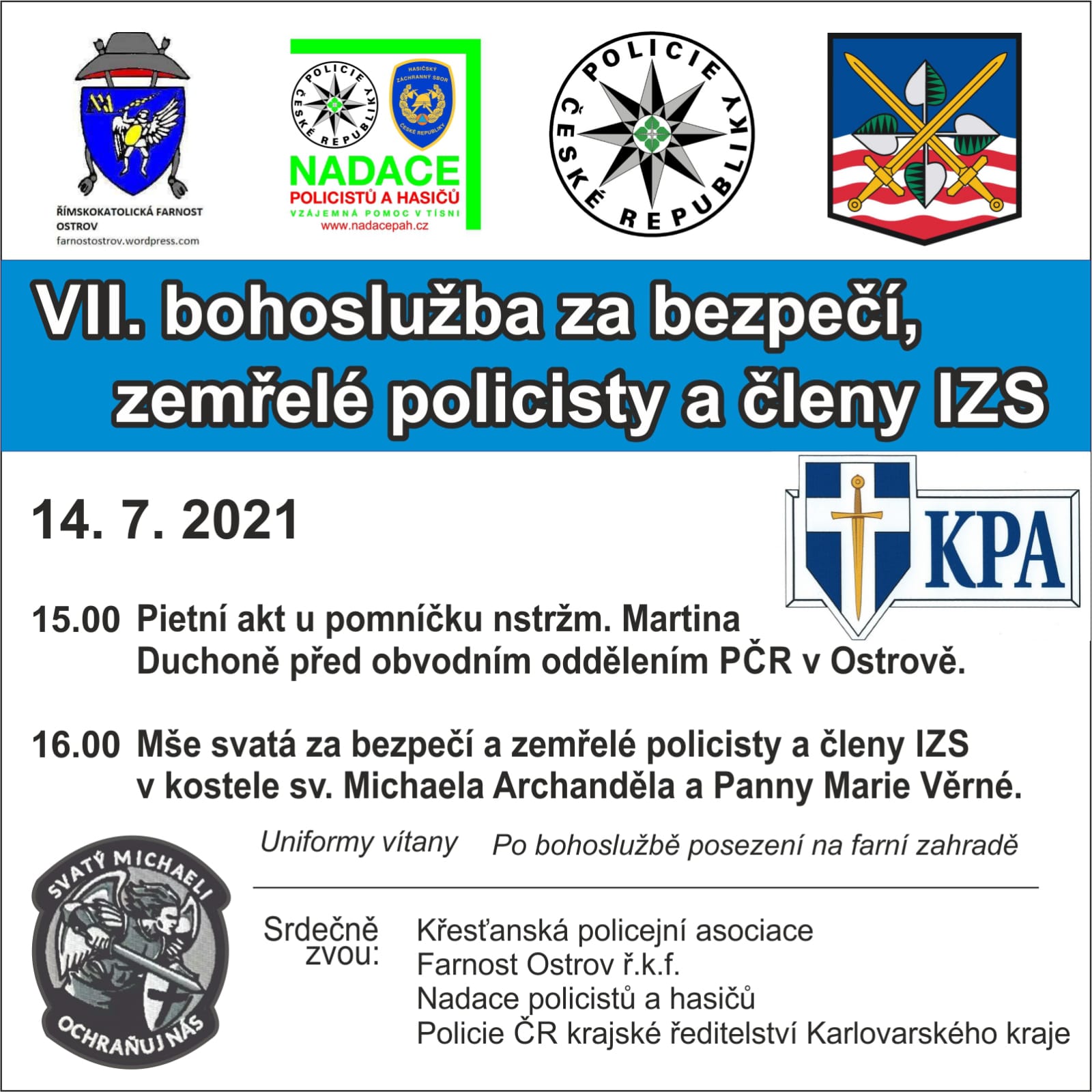 Pozvánka na bohoslužbu za zemřelé policisty