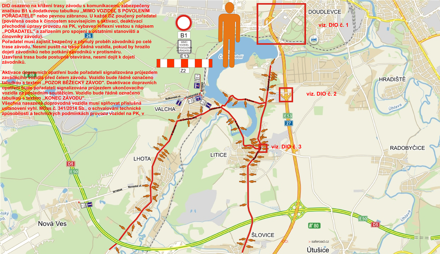 mapa závodu a dopravních omezení