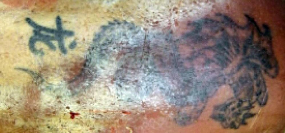 tetování pravé rameno - drak, asijské písmeno - velikost 6,5 x 11,5 cm